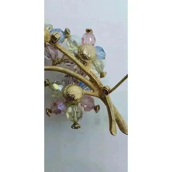 Vintage Marvella Brooch Faceted Glass Beads Head Pins Floral Pink Blue Lavender - Picture 8 of 8